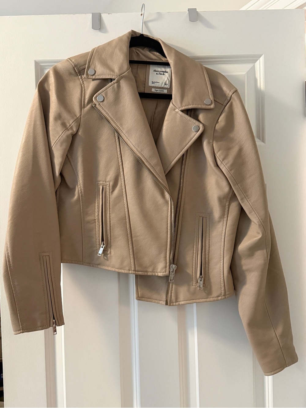 Abercrombie Beige Leather Moto Jacket